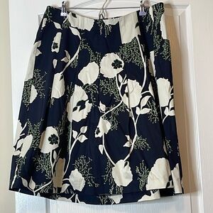 Talbots Floral Print Pleated Midi Full Skirt Navy Blue Size 16W